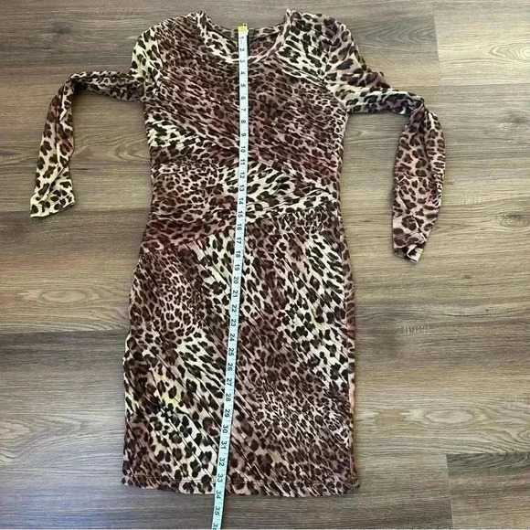 Torn by Ronny Kobo Pleated Bodycon Leopard Print Dress Small Party Work Flatter - Picture 8 of 9